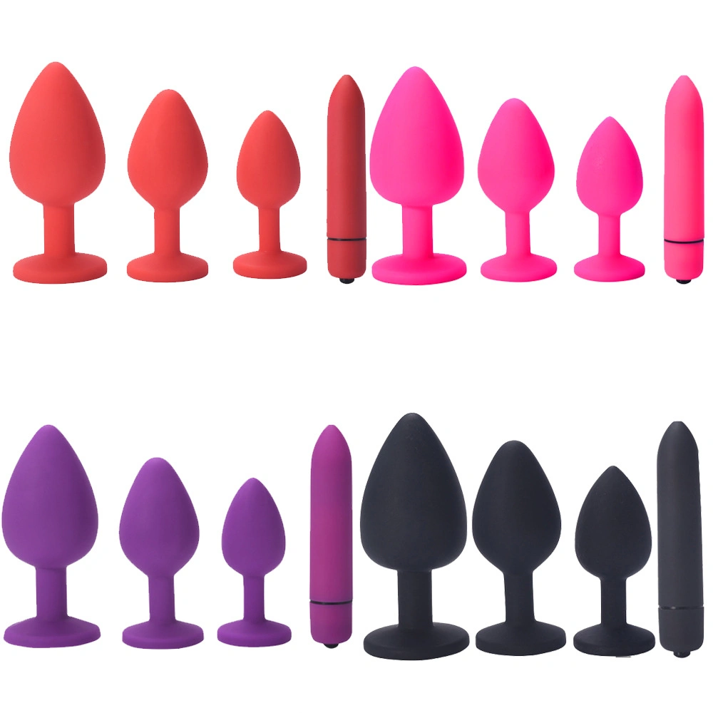 Silicone Anal Plug Set Masturbadores Jeweled Butt Plug Vagina Anal Adult, Anal Butt Plug Set Ass Sex Toys with Bullet Vibrator